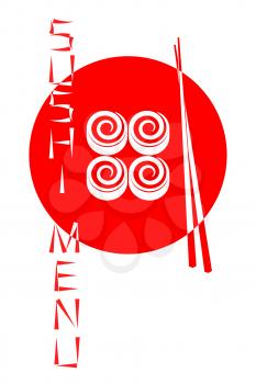 Red logo of the Japanese sushi restaurant isolated on white background. Sushi menu. Vector illustration. 