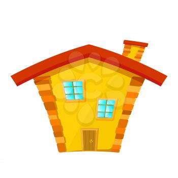 Yellow house with red roof isolated on white background. Cartoon. Vector illustration. 