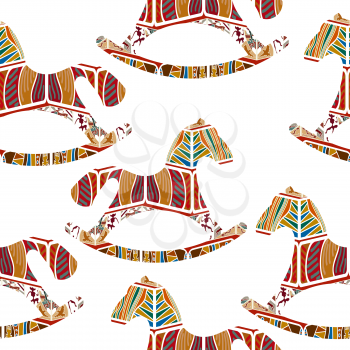  Seamless pattern with rocking horses. Vector illustration