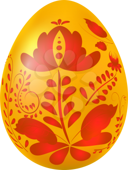 Yellow Easter egg with elements of traditional Russian painting. Design element. Vector illustration.