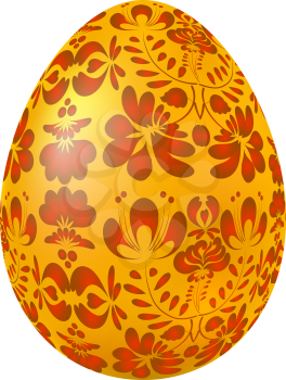 Easter egg with yellow traditional Russian red floral ornament. Vector illustration. 