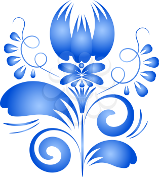 Design element blue flower isolated on a white background. Gzhel. Vector illustration.