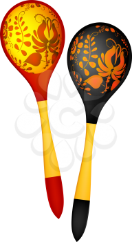 Two wooden spoons in the Russian national style. Vector illustration.