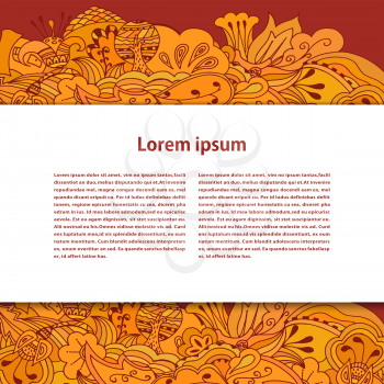 White field for the text on a bright background with orange vegetation the ornament. Vector illustration.
