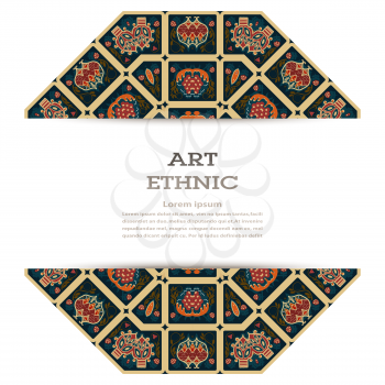 Banner decorated with geometric elements in floral ornament Tribal style. Ethno. Vector illustration.