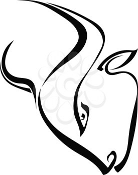 Simple silhouette profile head of a bull isolated on a white background. Trademark farm. Vector illustration.