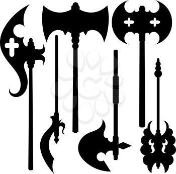 Set of silhouettes of weapons. Axes. Vector illustration.