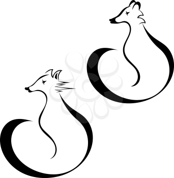 Set of silhouettes of fox isolated on white background. Profile. Vector illustration.