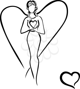 Girl with heart isolated. Guardian Angel. Mom. Vector illustration.