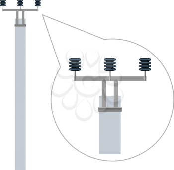 Electric pole with ceramic insulators. Vector illustration