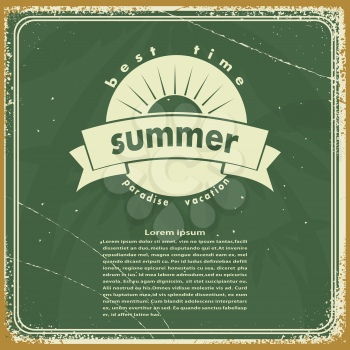 Grungy vintage green background with a sign of summer. Vector illustrator