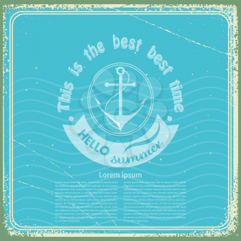 Grungy vintage blue background with a sea anchor. Vector illustrator