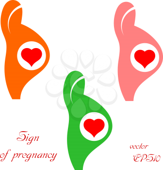 Set of colored icons of pregnancy with a red heart. Vector illustration