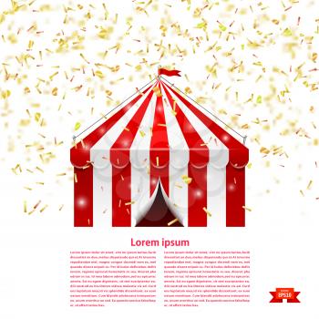 Circus tent under a rain of confetti. Vector illustration