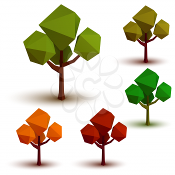Set of trees in different times of the year in style lowpoly