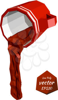 Red cup with a drink that falls isolated on white background. Low poly style. Vector illustration.