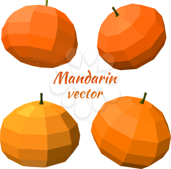 Set mandarine isolated on a white background. Low poly style. Vector illustration.
