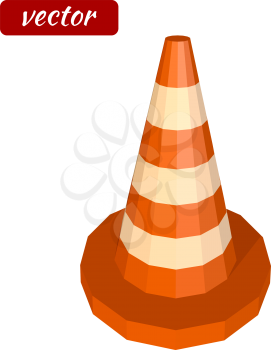 Red traffic cone  icon isolated on white background. Icon warning. Low poly style. Vector illustration.