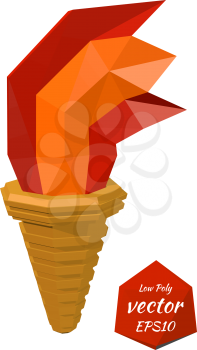 Torch on a white background. Low poly style. Vector illustration