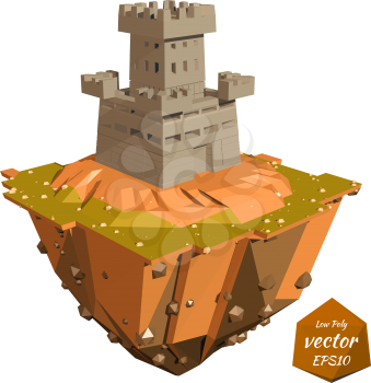 The island with a castle on a white background. Isolate. Vector illustration.