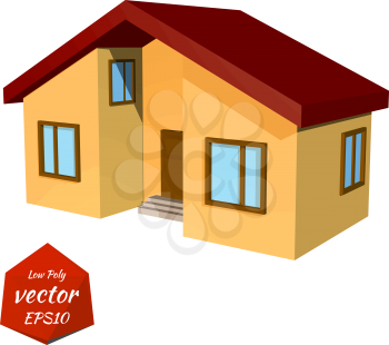 Small yellow house on white background. Low Poly style. Vector illustration