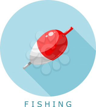 Color flat fishing icon. Float on a blue background - simple style. Vector illustration.