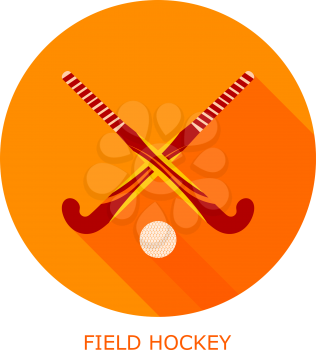Flat simple icon field hockey on a red circle. It is easy to change the shape and color. Vector illustration