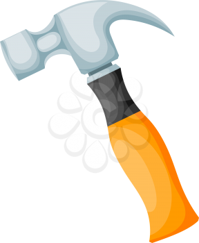 Metal hammer with a yellow plastic handle on a white background. Isolate. Cartoon drawing. Vector illustration