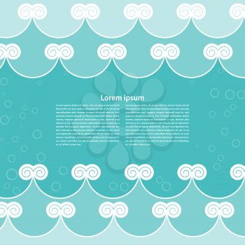 Marine background with waves and surfs. Cartoon style, flat design. Vector illustration