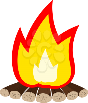 Tourist emblem - Illustration Cartoon fire is not white. Bonfire isolate. Tourist fire symbol. Tourist camping sign. Color flame fire wood logs. The concept of natural fossil fuels. Tourist bonfire. s