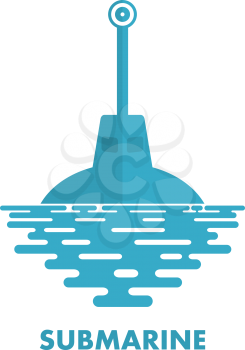 Periscope military submarine with sea water on a white background. Icon military submarine. 
Symbol of the military submarine fleet. Flat periscope of a submarine at sea. Stock vector