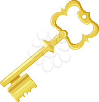 Vector illustration of vintage gold key on a white background. Cartoon style. Retro object for 
your design. Stock vector