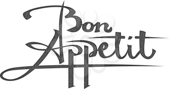 Lettering. The phrase bon appetite on a white background. The inscription in grunge style isolated. Stock vector illustration.