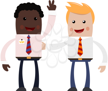 Two young businessman on white background. A couple of successful businessmen - blonde 
and African American - with happy smiles on their faces. Stock vector illustration