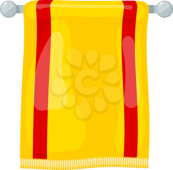 Vector illustration of yellow towels terry towels on holder on a white background. Cartoon style. Required items of hygiene. Bath towel affiliation