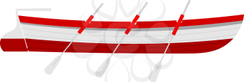 Vector illustration of a rescue boat with wooden oars red on a white background, Marine Boat, transport rescue service