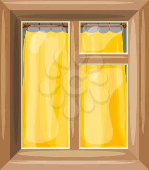 Vector illustration of abstract Cartoon windows with yellow curtain on a white background. 
Cartoon style. Cartoon Housing Element window