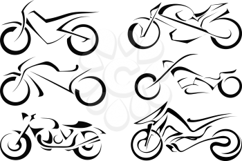 Set of black vector motorcycles on a white background. Abstract motorbike silhouette. Stock vector illustration