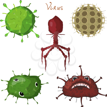 Vector illustration set of abstract bacteria and viruses. Cartoon style. Virus on a white 
background. Biological objects