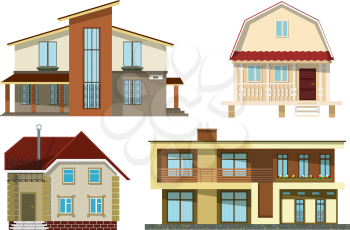 Set Cartoon  small cozy rural houses on a white background. Vector illustration