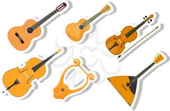 Set of color vector Cartoon musical instruments on a white background.  Stock vector illustration