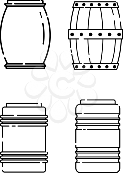 Set of barrels in a linear style. Line icon. Isolated on white background. Vector illustration.