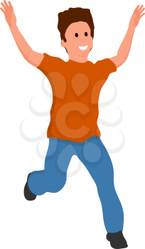 Merry laughing jumping young guy. Flat style joyful boy on a white background. Vector 
illustration