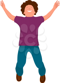 Merry laughing jumping young guy. Flat style joy boy on a white background. Vector 
illustration