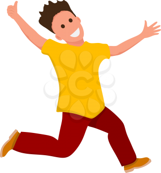Happy laughing jumping young guy. Flat style joy boy on a white background. Vector 
illustration