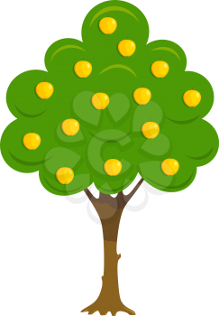 Abstract cardboard tree apple tree on a white background. Apple tree with ripe apples. Flat simple illustration. Vector Image