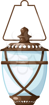 Color image of vintage oil lamp with holder. Vector illustration of an old lamp in the style of Cartoon