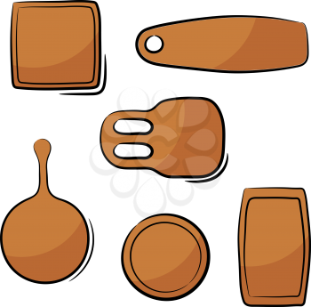 Color image of a set of kitchen cutting boards in a cardboard style on a white background. Vector illustration