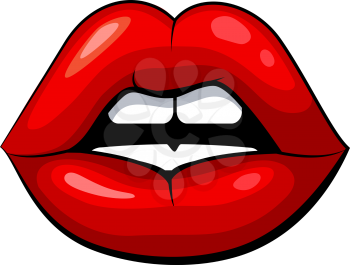 Red female lips on a white background. Manifestations of emotion lips sensuality. Graphic drawing of sensuality. Vector illustration