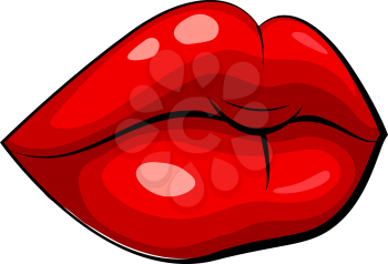 Red female lips on a white background. Silicone pink sensual lips. Graphic drawing. Vector stock illustration